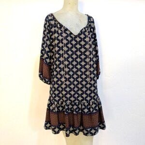 Anthro Vanessa Virginia Navy Patterned Dress